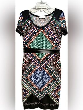 Calvin Klein graphic boho print stretch banded waist dress 2 NWOT